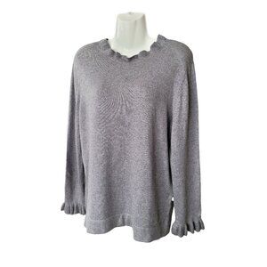 ANN TAYLOR GRAY RUFFLE NECK AND SLEEVE SWEATER SIZE XL